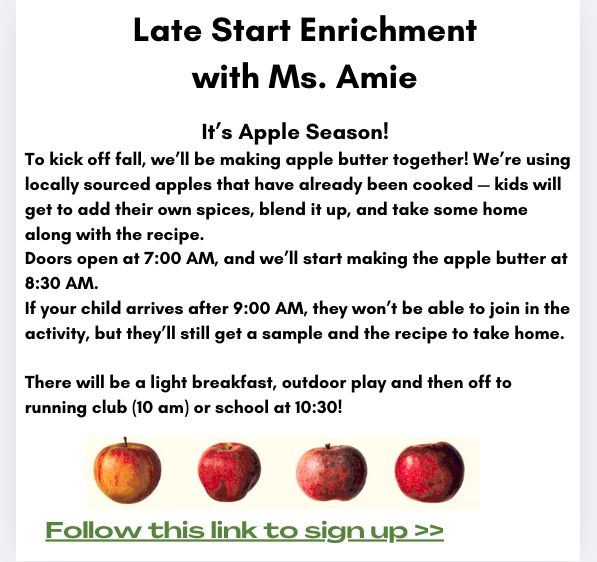 Announcement for an apple butter making event with details on timing, activities, and a sign-up link.